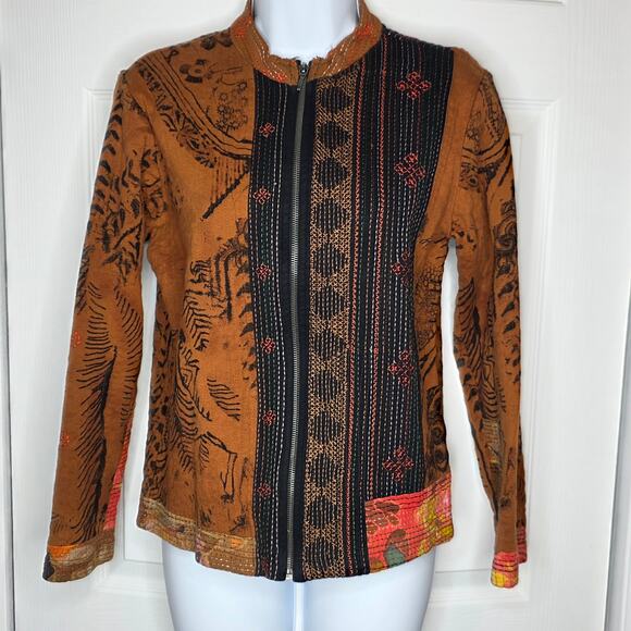Chico's Cotton Zip Up Abstract Boho Jacket Sz S - Picture 2 of 9